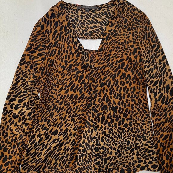 GUESS Cheetah Leopard Print Open Back Blouse Shirt | Button Down Long Sleeve Top - Picture 10 of 11